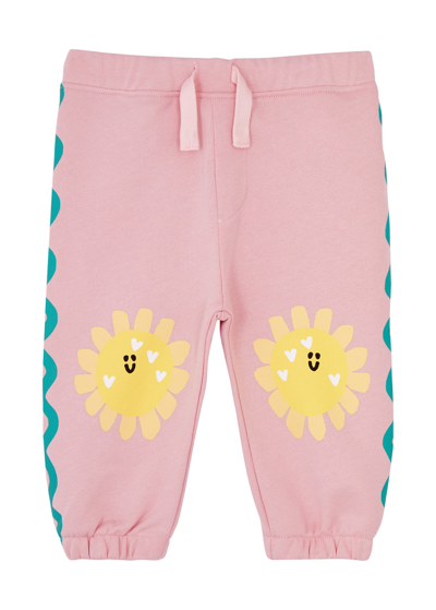 Shop Stella Mccartney Kids Smiley Sunflower Printed Cotton Sweatpants In Pink