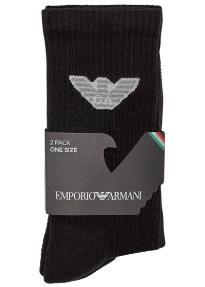Shop Emporio Armani Logo-intarsia Cotton-blend Socks In Black