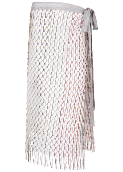 Shop Missoni Sequin-embellished Metallic Open-knit Sarong In Silver