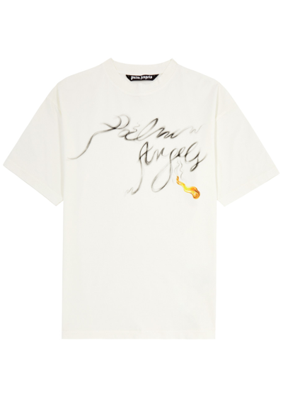 Shop Palm Angels Foggy Logo Cotton T-shirt In Off White