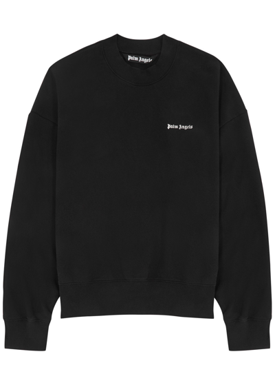 Shop Palm Angels Logo-embroidered Cotton Sweatshirt In Black