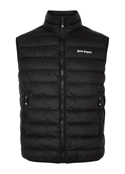 Shop Palm Angels Logo Quilted Shell Gilet In Black