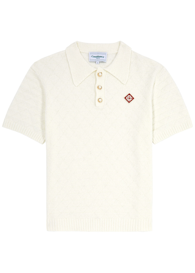Shop Casablanca Bouclé-knit Cotton-blend Polo Shirt In Off White