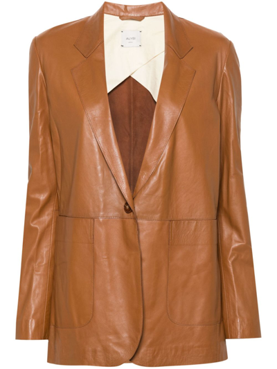 Shop Alysi Metallic Leather Single-breasted Jacket In Brown