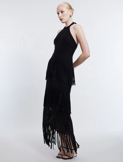 Shop Bcbgmaxazria Maci Lace Fringe Midi Dress In Black