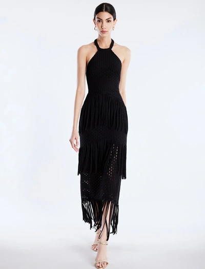 Shop Bcbgmaxazria Maci Lace Fringe Midi Dress In Black