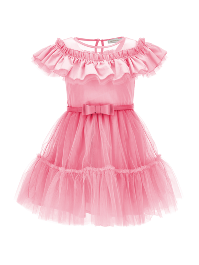 Monnalisa Tulle Dress With Flounce In Sachet Pink