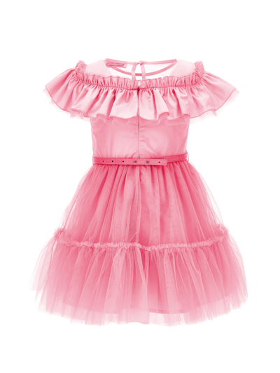 Monnalisa Tulle Dress With Flounce In Sachet Pink