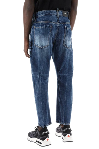 Shop Dsquared2 Jeans Bro In Icon Dark Wash Stamps In Blue