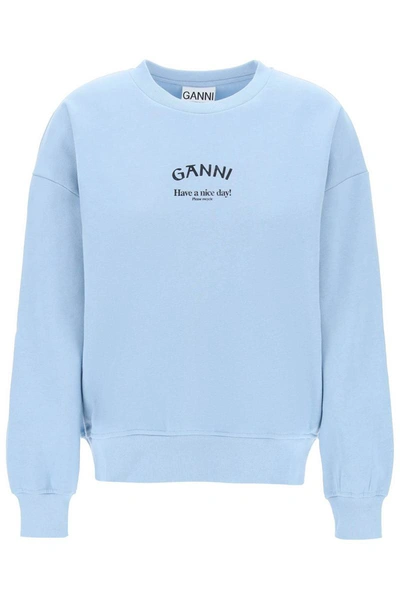 Shop Ganni Organic Cotton Insulated Sweatshirt For In Blue