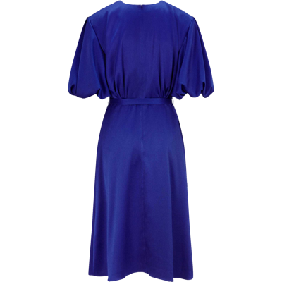 Shop Femponiq Draped Puff Sleeve Satin Dress (royal Blue)