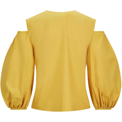 Shop Femponiq Cold Shoulder Puff Sleeve Lapel Top (golden Yellow)