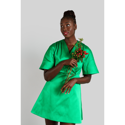 Shop Femponiq Pleated Shoulder Kimono Sleeve Satin Duchess Dress (jellybean Green)