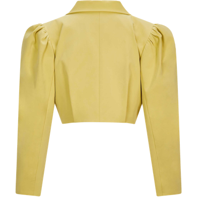 Shop Femponiq Puff Shoulder Cropped Cotton Blazer (mustard Yellow)