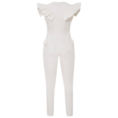 Shop Femponiq Ruffled Sleeve Tailored Jumpsuit (white)