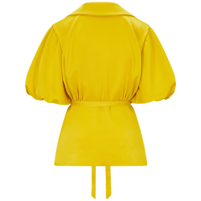 Shop Femponiq Draped Sleeve Satin Blouse (golden Yellow)