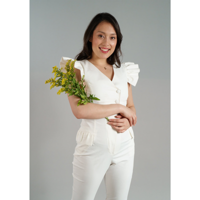 Shop Femponiq Ruffled Sleeve Tailored Jumpsuit (white)