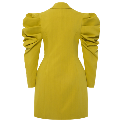 Shop Femponiq Draped Sleeved Tailored Blazer Dress (lime Yellow)