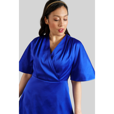 Shop Femponiq Pleated Shoulder Kimono Sleeve Satin Duchess Dress (royal Blue)