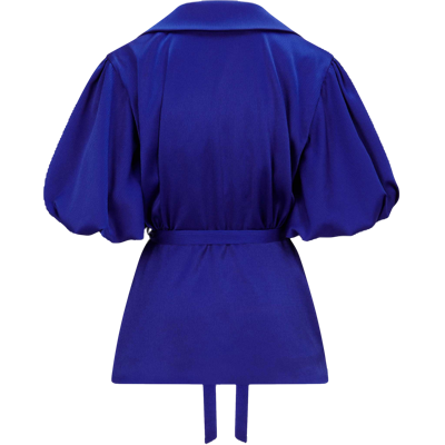 Shop Femponiq Draped Sleeve Satin Blouse (royal Blue)