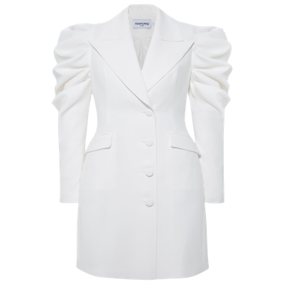 Shop Femponiq Draped Sleeved Tailored Blazer Dress (white)