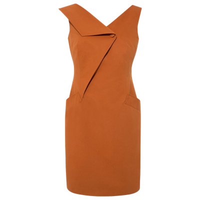 Shop Femponiq Asymmetric Lapel Tailored Cotton Dress (burnt Orange)