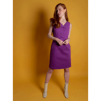 Shop Femponiq Asymmetric Lapel Tailored Cotton Dress (purple)