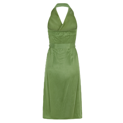 Shop Femponiq Halter Neck Midi Tuxedo Dress (avocado Green)