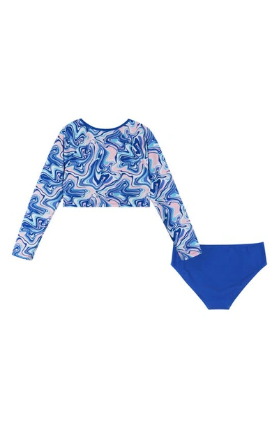 Shop Andy & Evan Kids' Blue Marble Long Sleeve Two-piece Rashguard Swimsuit In Bel Air Blue