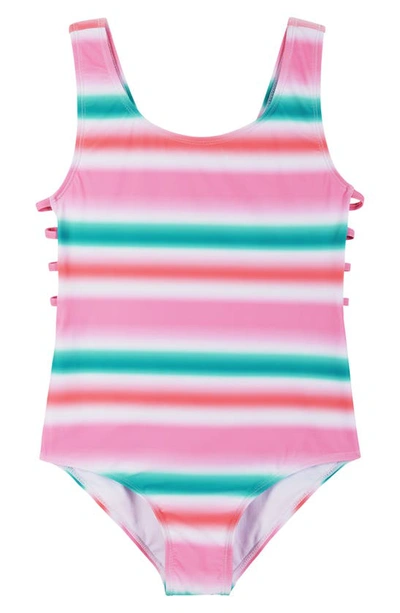 Shop Andy & Evan Kids' Strappy Cutout One-piece Swimsuit In Pink/ Blue/ Stripe