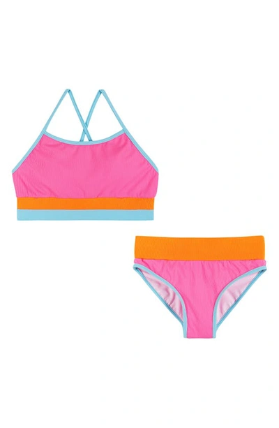 Shop Andy & Evan Kids' Rib Colorblock Two-piece Swimsuit In Pink