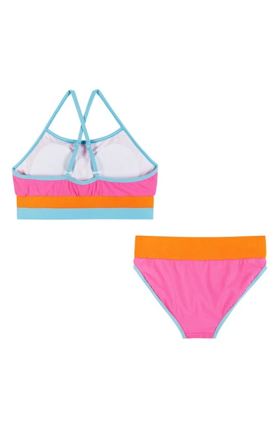 Shop Andy & Evan Kids' Rib Colorblock Two-piece Swimsuit In Pink
