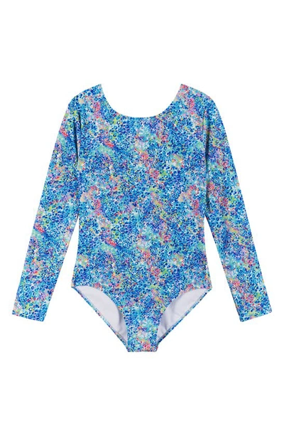 Shop Andy & Evan Kids' Long Sleeve Cutout One-piece Swimsuit In Blue