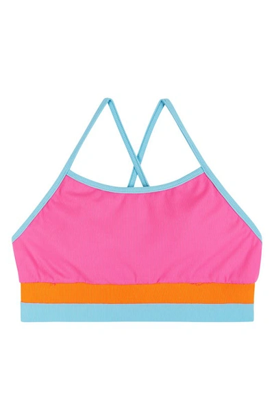 Shop Andy & Evan Kids' Rib Colorblock Two-piece Swimsuit In Pink