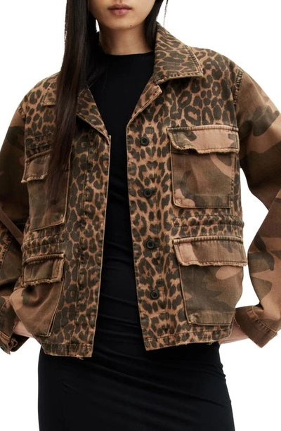 Shop Allsaints Finch Camo Leopard Mixed Print Cotton Jacket In Animal Brown