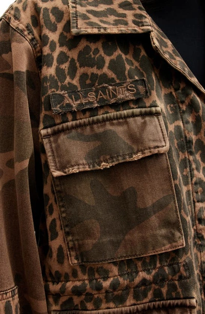 Shop Allsaints Finch Camo Leopard Mixed Print Cotton Jacket In Animal Brown