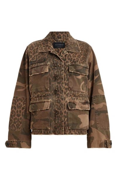 Shop Allsaints Finch Camo Leopard Mixed Print Cotton Jacket In Animal Brown