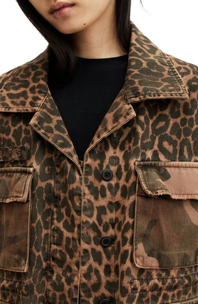 Shop Allsaints Finch Camo Leopard Mixed Print Cotton Jacket In Animal Brown