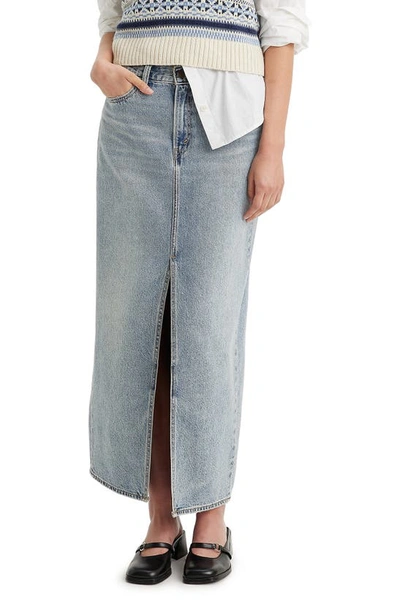 Shop Levi's Ankle Column Denim Skirt In Seraphina Stripe Crown Blue