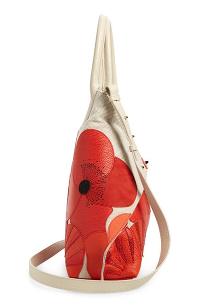 Shop Akris Medium Ai Poppies Leather & Canvas Convertible Tote In Red/white