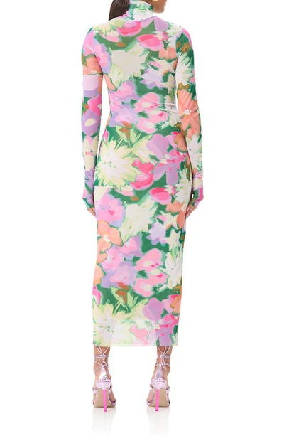 Afrm Shailene Long Sleeve Turtleneck Mesh Dress In Spring Blossom