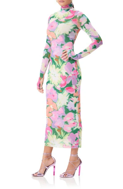 Shop Afrm Shailene Long Sleeve Turtleneck Mesh Dress In Spring Blossom