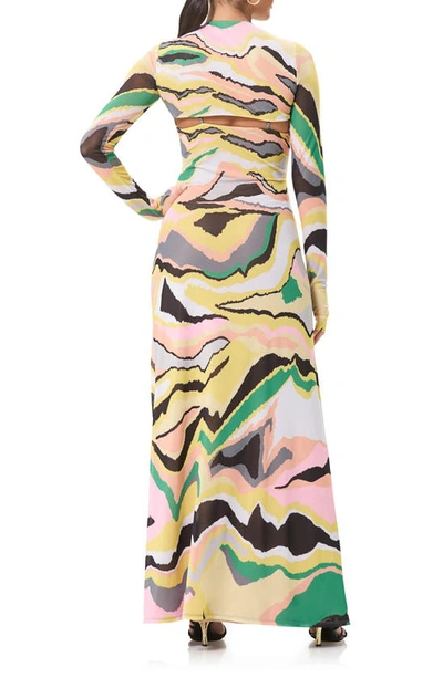 Shop Afrm Cyr Cutout Long Sleeve Maxi Dress With Shrug In Soft Linear Abstract