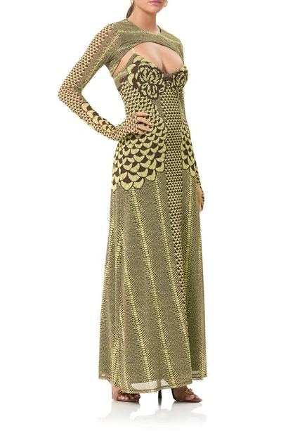 Shop Afrm Cyr Cutout Long Sleeve Maxi Dress With Shrug In Butter Petals