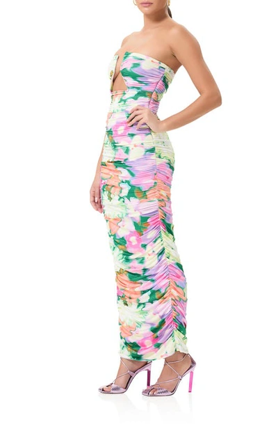 Shop Afrm Alisha Ruched Cutout Strapless Maxi Dress In Spring Blossom