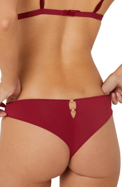 Shop Etam Inoubliable Embroidered Tulle Tanga In Garnet Red