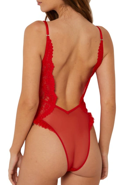 Shop Etam Instant Plunge Tulle Bodysuit In Red