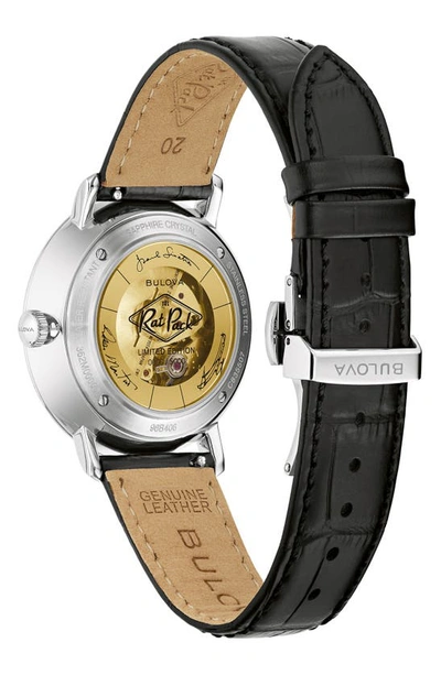 Bulova Men's Classic Frank Sinatra Rat Pack Automatic Black Leather Strap Watch 40mm In Silverone