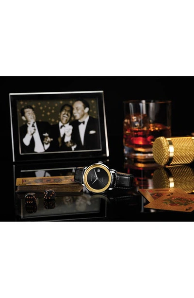 Bulova Men's Classic Frank Sinatra Rat Pack Automatic Black Leather Strap Watch 40mm In Silverone