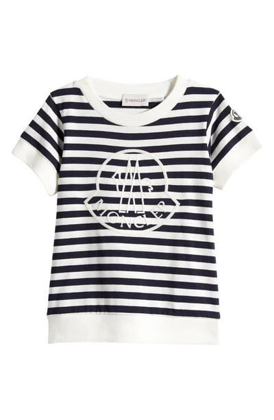 Shop Moncler Embroidered Logo Stripe Cotton T-shirt In Navy